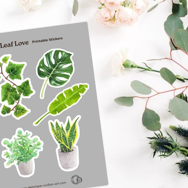 Leaf Love Printable Sticker Sheet PDF Digital Product