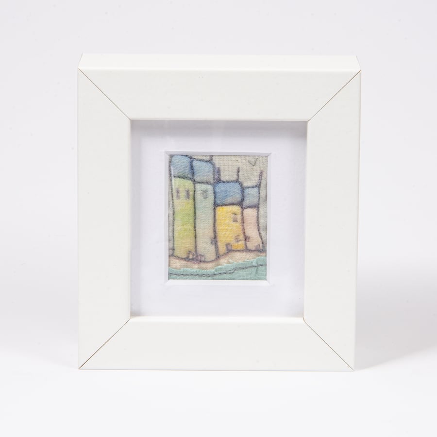 Little 3D houses fabric picture, textile art, gift
