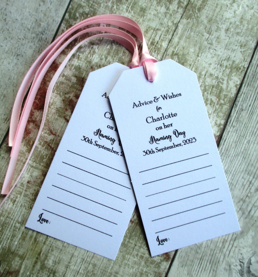 Naming Day Advice & Wishes Personalized Tags for Girls