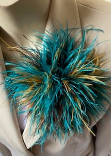 Rhapsody - Teal, Brown & Gold Mix Ostrich Feather Style Brooch - Corsage  Lapel 