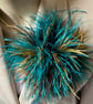 Rhapsody - Teal, Brown & Gold Mix Ostrich Feather Style Brooch - Corsage  Lapel 