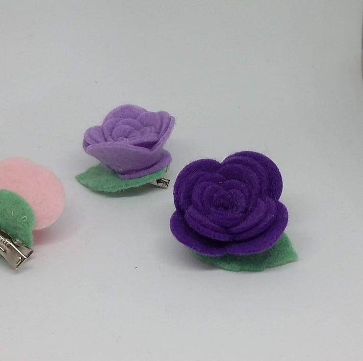 A Set of 3 Felt Flower Hair Clips Folksy