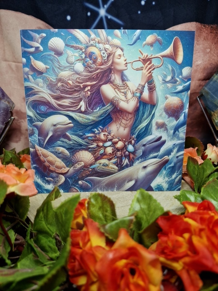 Beautiful Ethereal Ocean Goddess With Sea Creatures Greeting Card 