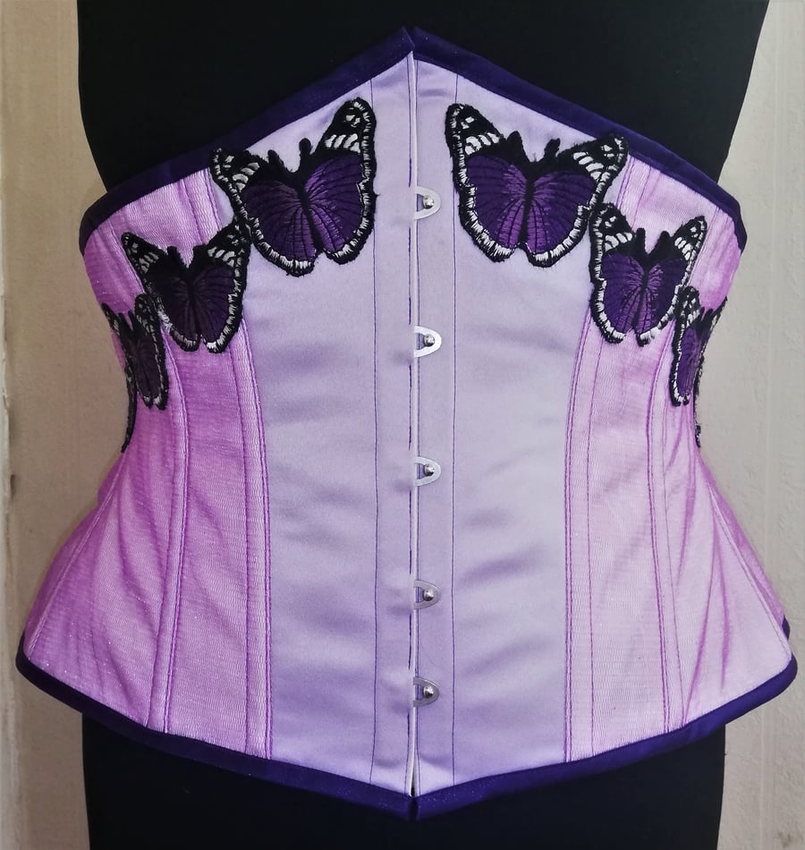 Hand made 34" (86cm) underbust purple butterfly corset