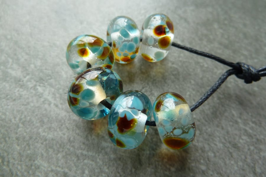blue and brown frit lampwork glass beads