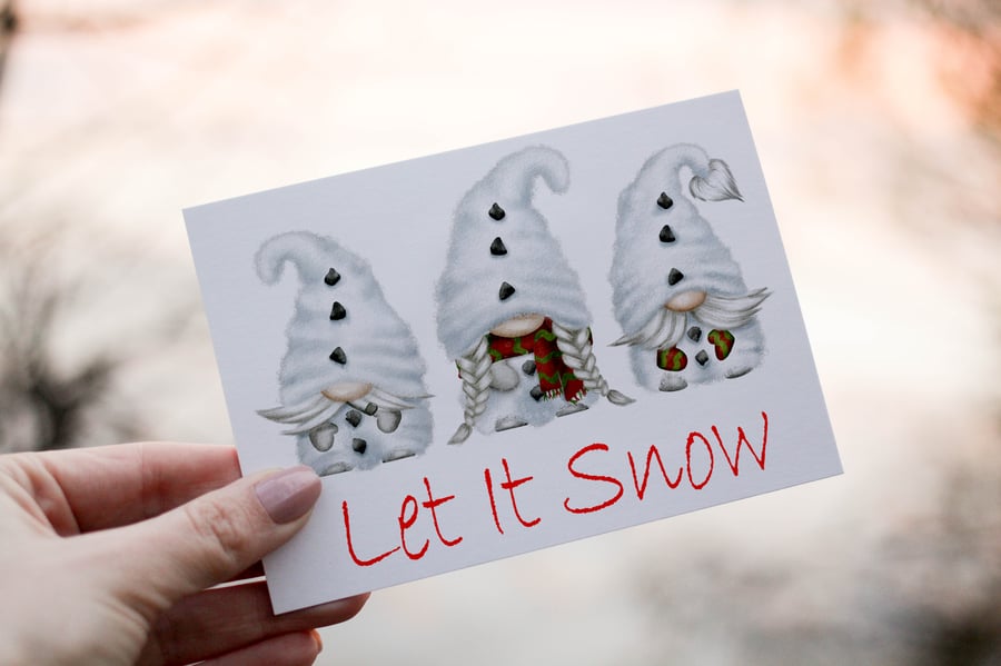 Let It Snow Gnome Christmas Card, Personalized Christmas Card, Personalized Card