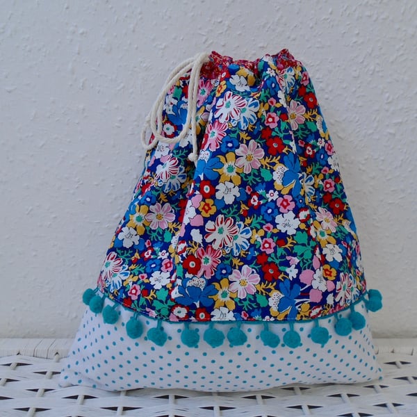 Floral Cotton Drawstring Bag 