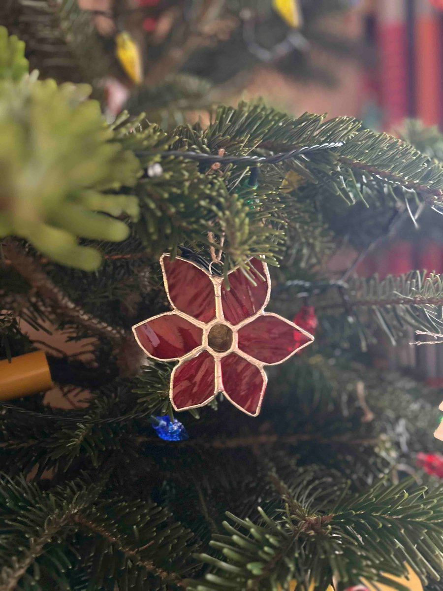 Stained glass Poinsettia Christmas Decoration in Tiffany Style