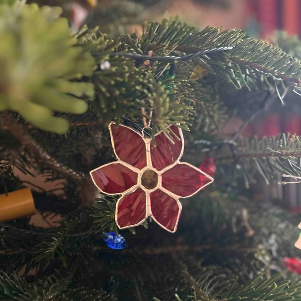 Stained glass Poinsettia Christmas Decoration in Tiffany Style
