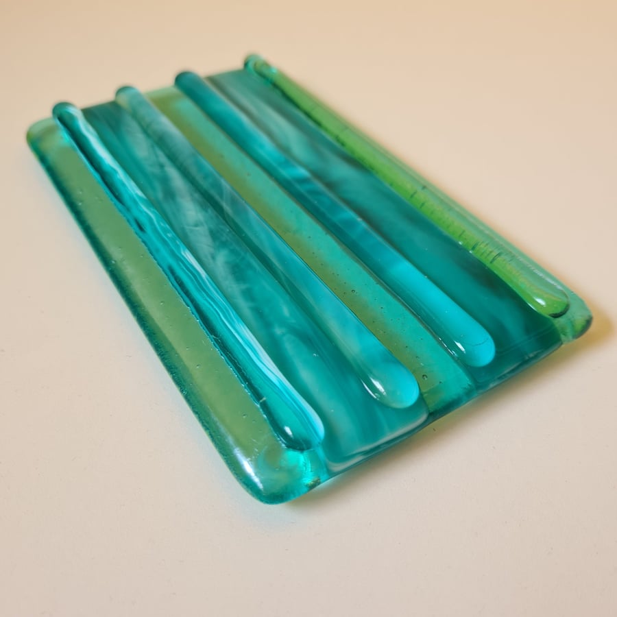 Large turquoise fused glass soapdish