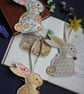 Easter bunny trio made from recycled fabrics in shades of yellow - Image 1