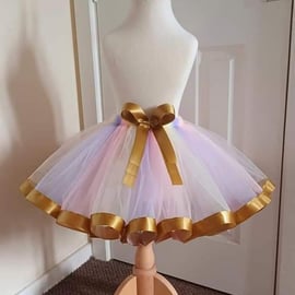 Pastel Style Tutu Skirt with Golden Trim - Ages From 0-6 Months to 6-7 Years UK 