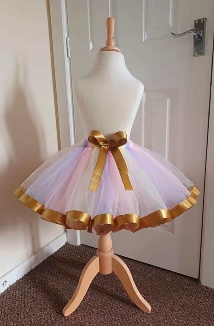 Pastel Style Tutu Skirt with Golden Trim - Ages From 0-6 Months to 6-7 Years UK 