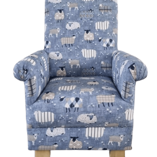 Kids Sheep Animals Chair iLiv Baa Fabric Childrens Armchair Patchwork Denim Blue