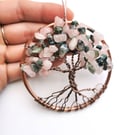 Tree of life suncatcher, Rose quartz and Moss agate wall decor, Yggdrasil Tree