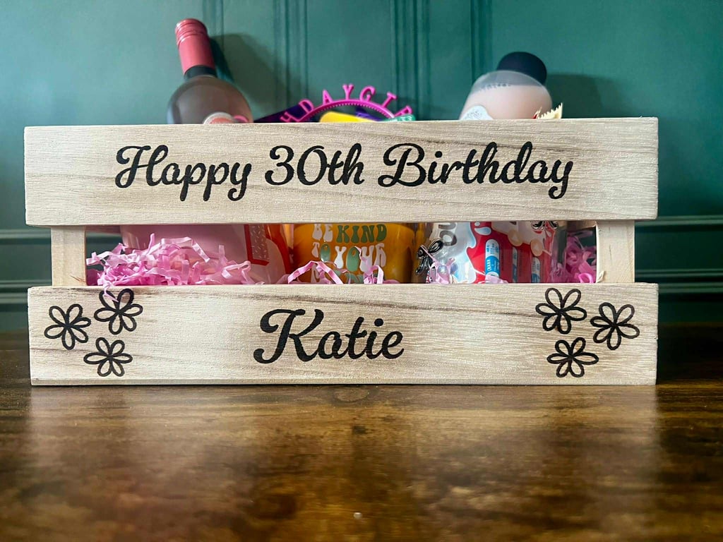 Personalised Hand-Burned Wooden Birthday Crate - Custom Keepsake Gift