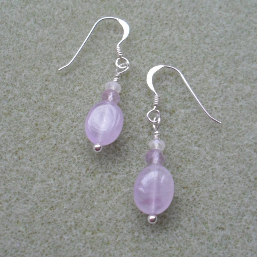 Sterling Silver Lavender Amethyst and Quartz Earrings