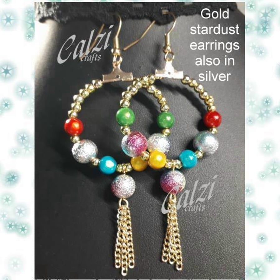 Multicoloured Stardust Bead Dangly Hoop Earrings