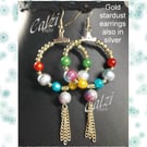 Multicoloured Stardust Bead Dangly Hoop Earrings