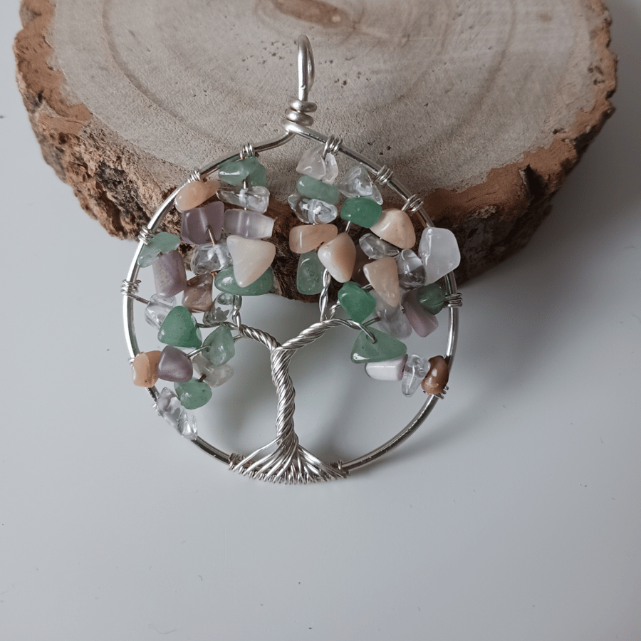 Handcrafted Wire-Work Tree of Life Necklace with Mixed Gemstones