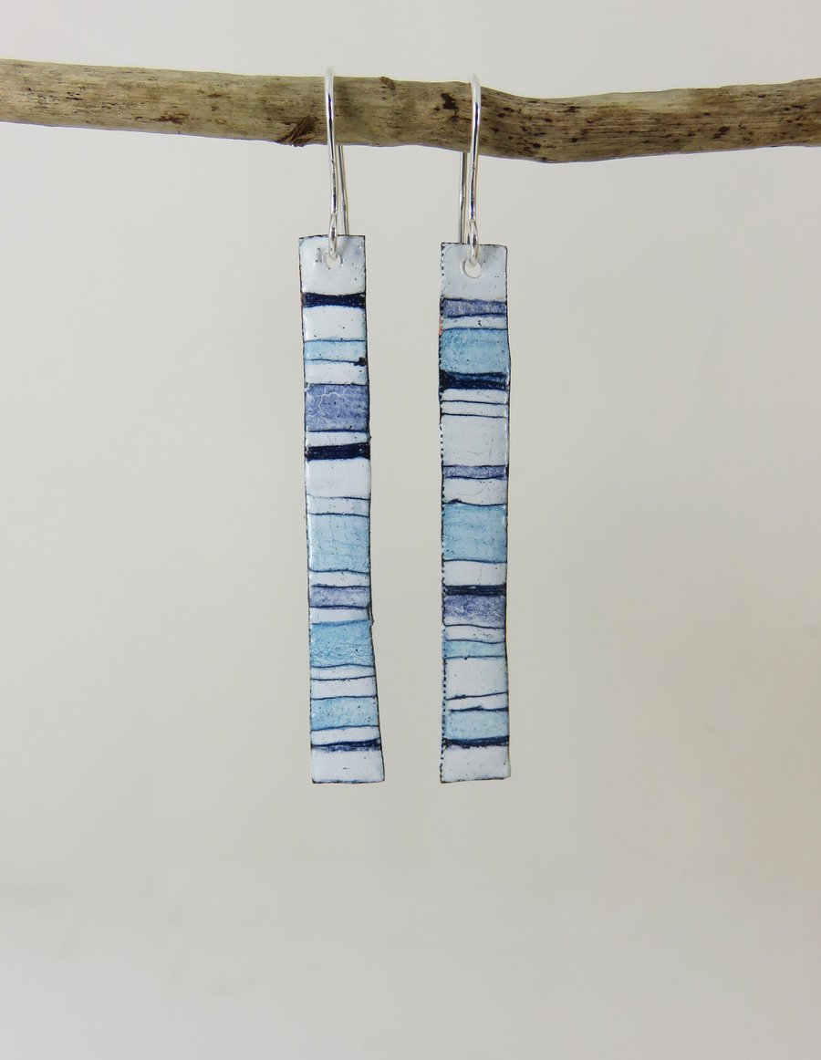 Long Thin Dangle Earrings with Hand Drawn Stripe Pattern