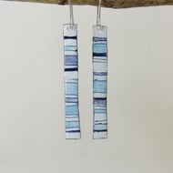 Long Thin Dangle Earrings with Hand Drawn Stripe Pattern