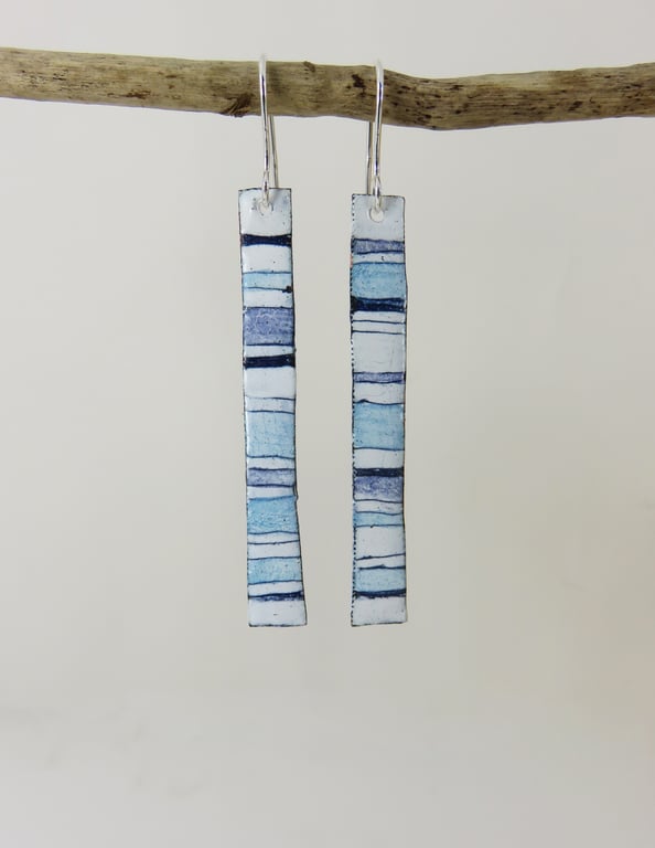Long Thin Dangle Earrings with Hand Drawn Stripe Pattern