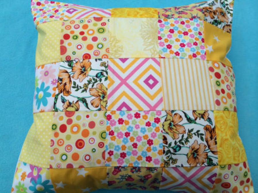 Patchwork cushion,pillow cover,decorative cover  in yellow cotton fabrics