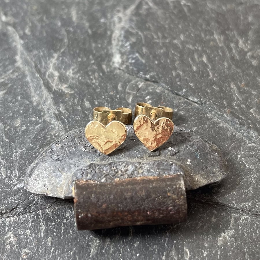 Tiny Gold heart stud earrings 9ct 