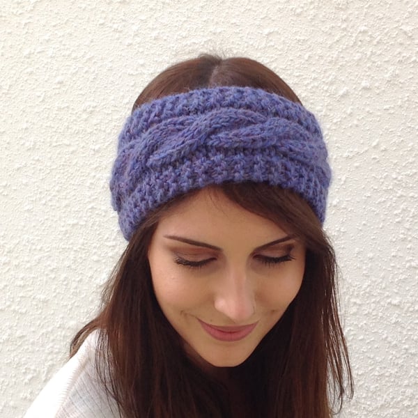 Earwarmers, Headband . Alpaca, wool blend . ' Twilight '. Blue .Super soft.