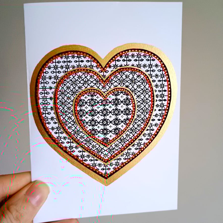 Tudor Elizabethan Blackwork Embroidery Design Heart Card 