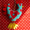Hanging Kitchen Chicken/Hen  with applique heart ~ Teal with Red spots