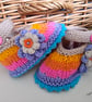Designer Baby Girl's Multicoloured Flower Hand Knitted Shoes  3-6 months size - Image 3