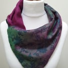 Sari silk and tweed neckwarmer, button wrap scarf. Double sided, reversible. Pur