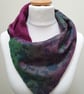 Sari silk and tweed neckwarmer, button wrap scarf. Double sided, reversible. Pur