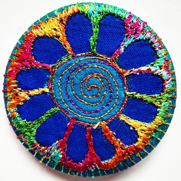 Badge 45mm Multicoloured Flower Textile Badge 