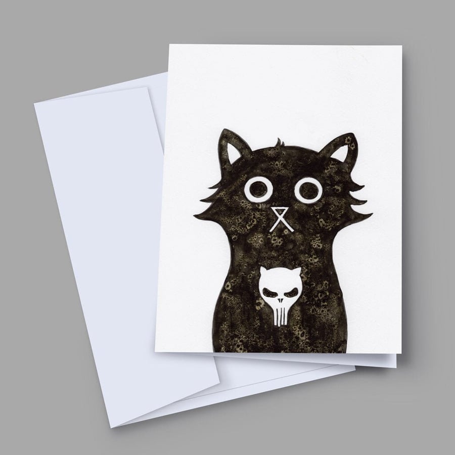 Punisher Cat Card, Superhero Card, Halloween Card, Halloween Party Invite