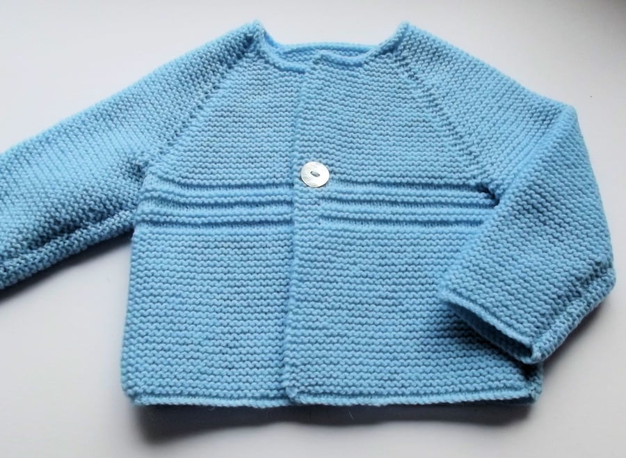 Babies Handknitted Jacket Cardigan, Mid Blue, 0 to 3 months, hm144