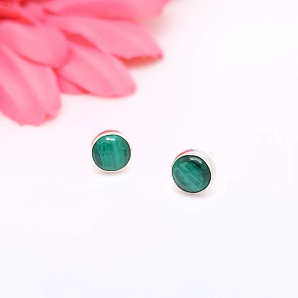 Malachite and sterling silver stud earrings
