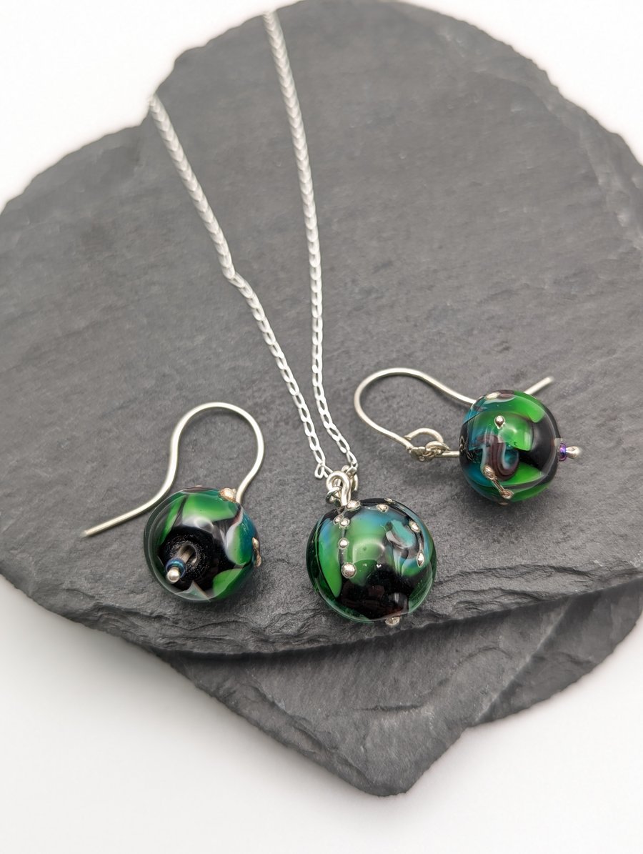 Green-Blue Paradise Pendant and Earring Set