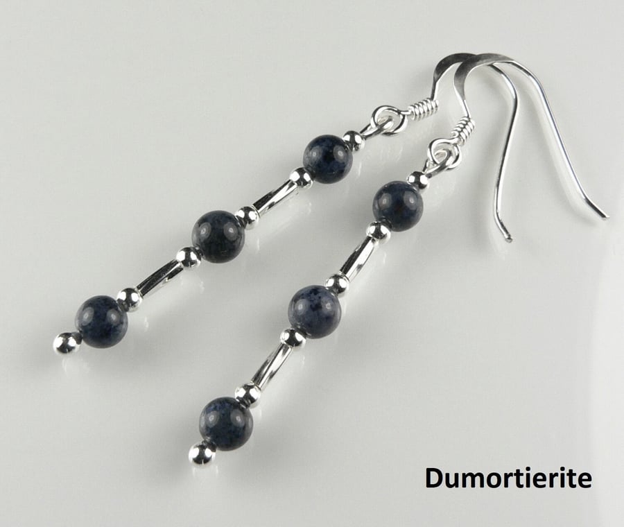 Natural stone drop earrings, sterling silver, 4mm, gift box, 9 stone options 