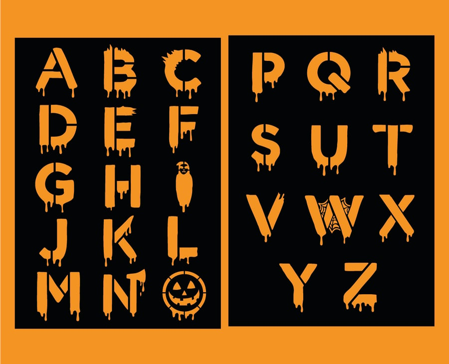 Halloween Alphabet Letter Stencils A-Z Template... - Folksy