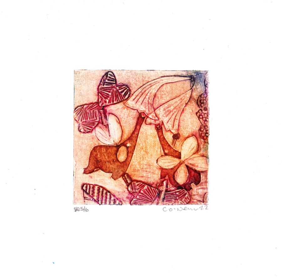 Mini Fantasy Garden 5.6 - Collagraph Print Original Print