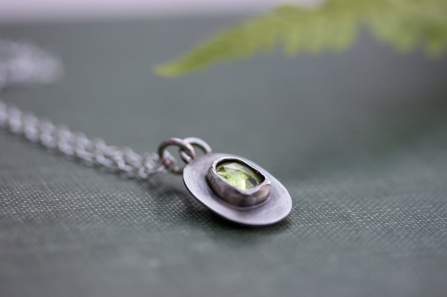 Sterling Silver and Peridot Free Form Pendant