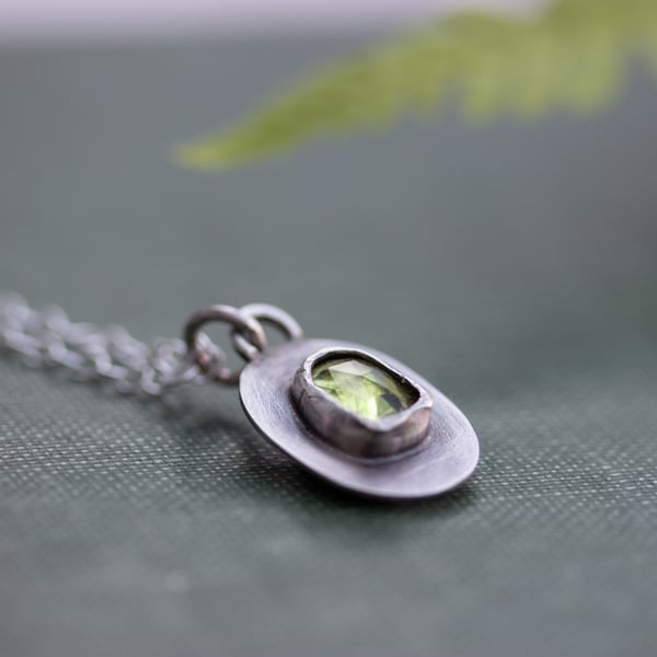 Sterling Silver and Peridot Free Form Pendant