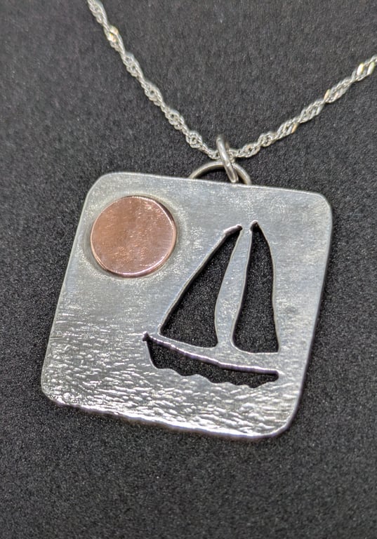 Silver sailing boat pendant, Sailing boat necklace, Nautical necklace, Sea 