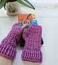 Carnation Pink Fingerless Mitts, Cosy Crochet Wrist Warmers - Image 4