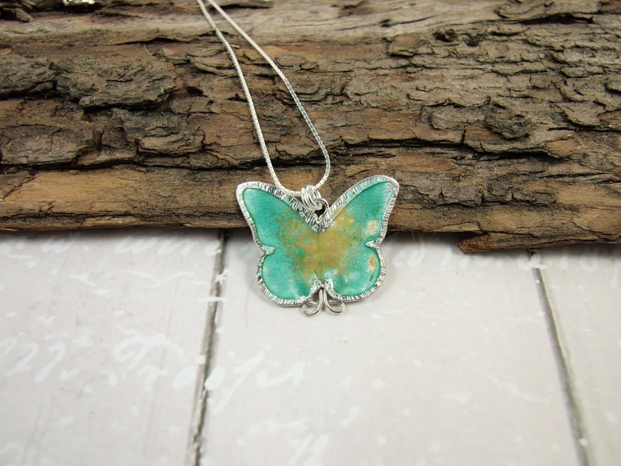 Pendant, Butterfly Sterling Silver with Enamel Necklace