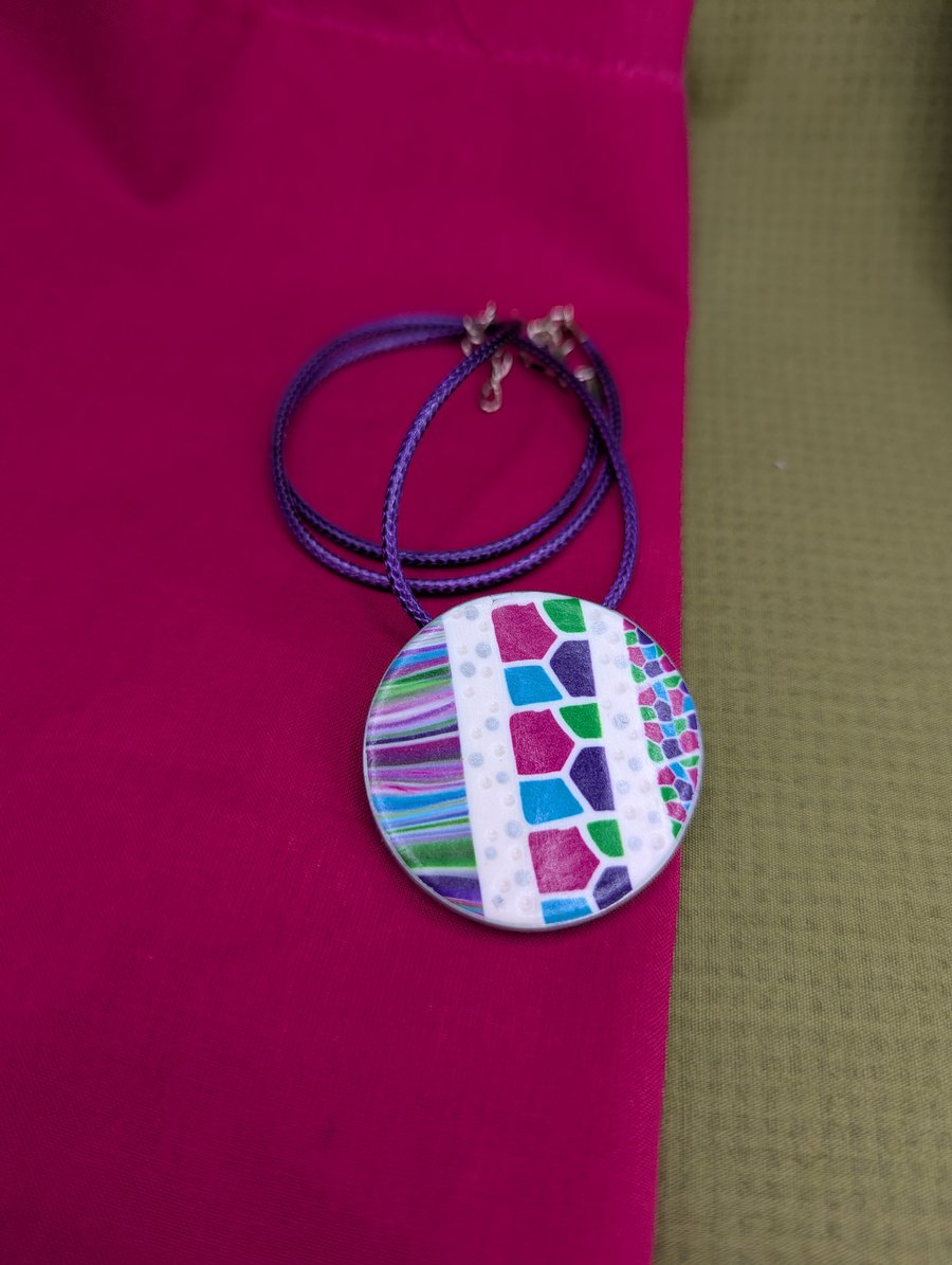 Jewel mosaic, Abstract polymer pendant 