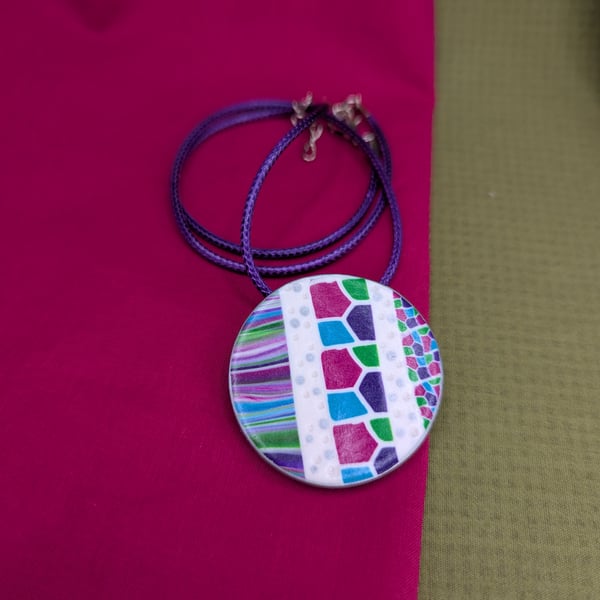 Jewel mosaic, Abstract polymer pendant 